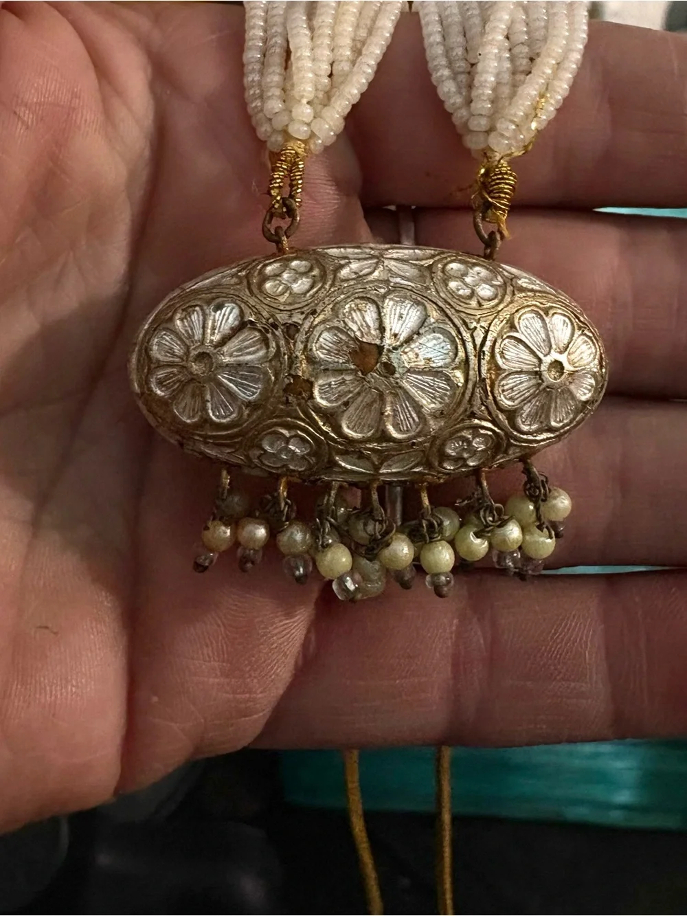 ✨ STUNNING HYDERABADI JADAU PEARL PENDANT MALA / RANI HAAR ✨
